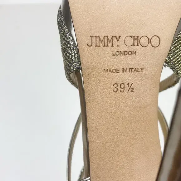 Jimmy Choo Metallic Sparkle & Leather Vermeil Caged Strappy Heel Sandals - Picture 9 of 10
